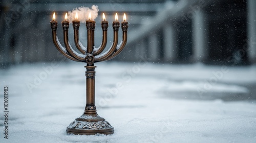 Hanukkah menorah in the snow photo