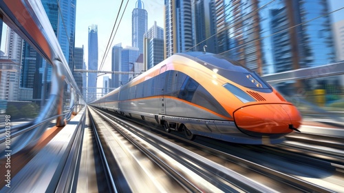 Wallpaper Mural A high-speed train speeding through a modern city Torontodigital.ca