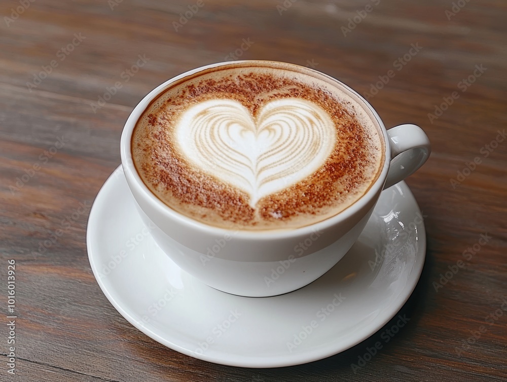 heart-shaped latte art on wooden table