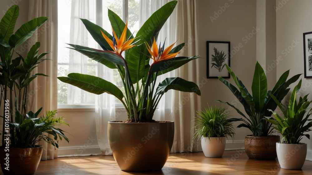 Fototapeta premium Bird of Paradise Plant in a Large Pot