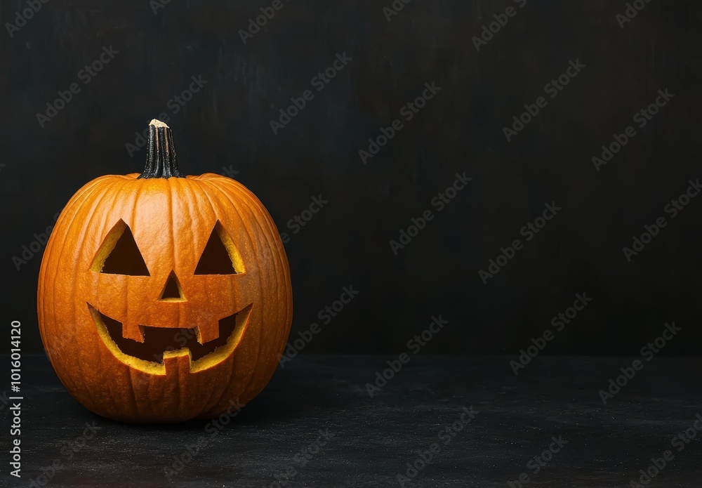 Carved Halloween pumpkin with spooky face Carved Halloween pumpkin with spooky face