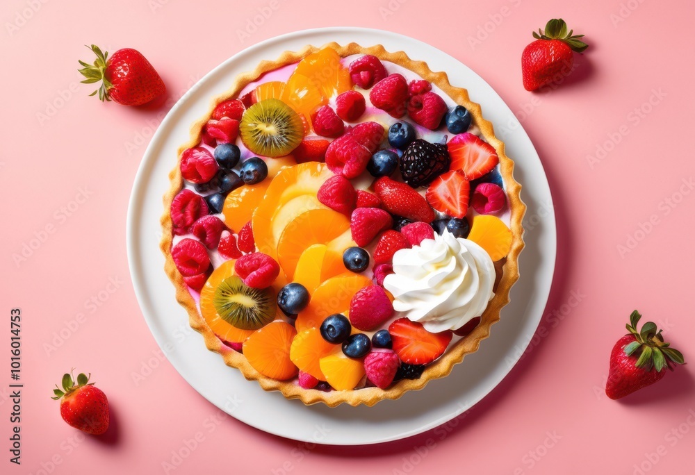 vibrant fruit tart displayed brightly colored background fresh pastry crust, berries, dessert, arrangement, freshness, strawberries, blueberries vibrant fruit tart displayed brightly colored background fresh pastry crust, berries, dessert, arrangement, freshness, strawberries, blueberries