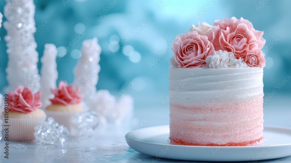 Elegant pink rose cake with sparkling details Elegant pink rose cake with sparkling details