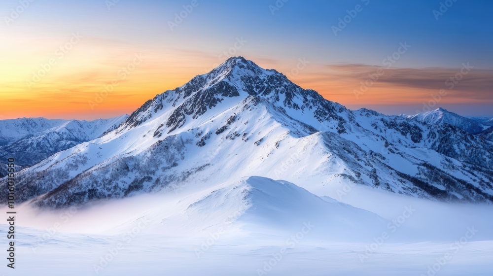 Majestic snow-capped mountain peak at sunset Majestic snow-capped mountain peak at sunset
