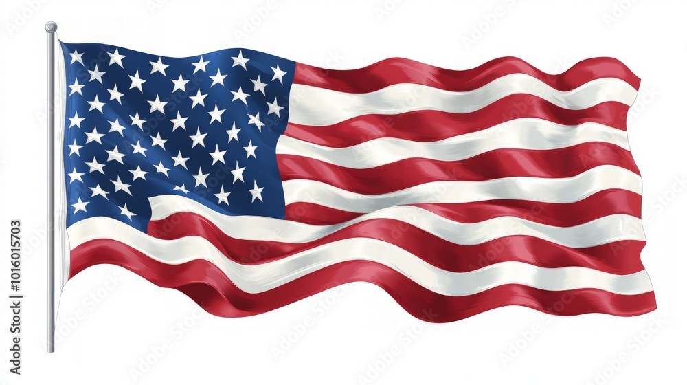 American flag waving proudly, vibrant red, white, and blue colors, stars and stripes emblematic of freedom and patriotism, ideal for representing national pride and unity American flag waving proudly, vibrant red, white, and blue colors, stars and stripes emblematic of freedom and patriotism, ideal for representing national pride and unity
