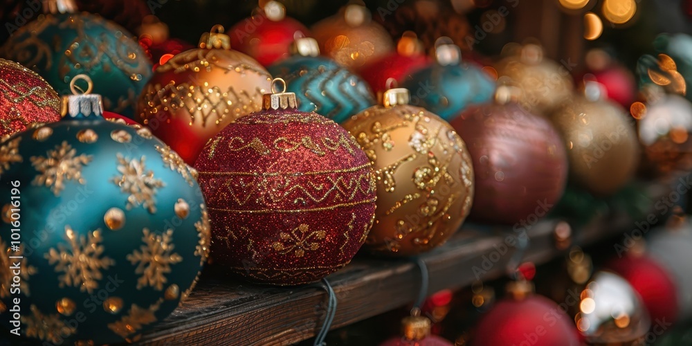 Christmas balls on a store shelf close-up Christmas balls on a store shelf close-up