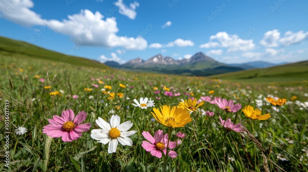 Obraz premium Vibrant wildflowers blooming in a mountain meadow