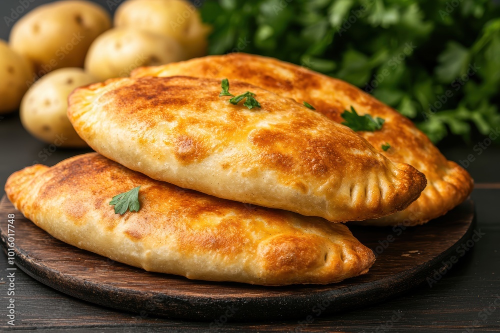 Freshly baked savory pastries with potatoes Freshly baked savory pastries with potatoes