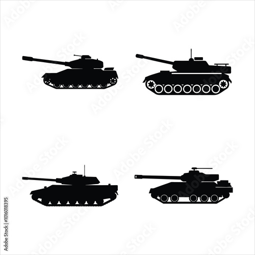 Tank war army silhouettes set