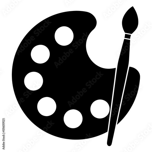 Painter's palette with a paintbrush silhouette vector illustration 
