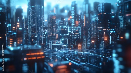 Smart city digital world metaverse, 3D AI artificial intelligence robot engineer digital technology security power energy sustainable environment technology futuristic interface, 3D city interface. 