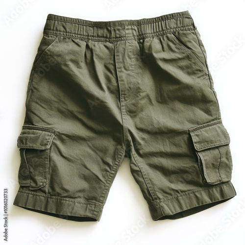 photo catalog mockup green worn cargo shorts on white background, Ai generated images