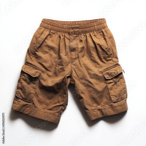 photo catalog mockup brown worn cargo shorts on white background, Ai generated images