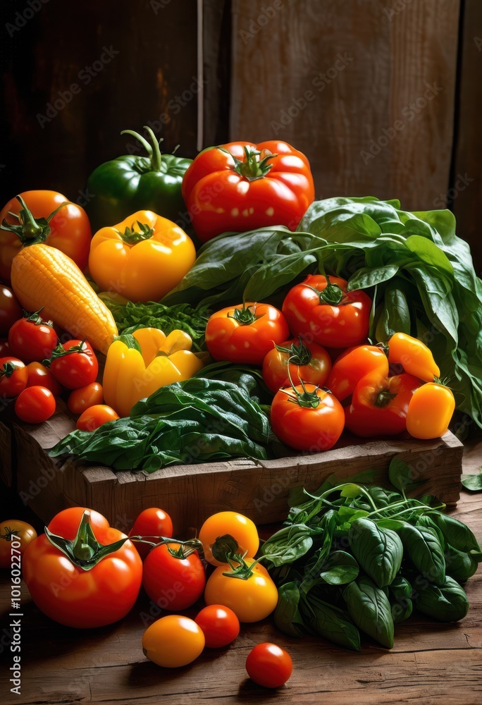 vibrant fresh produce arrangement displayed rustic wooden table natural textures colors, assortment, colorful, backdrop, organic, harvest, market vibrant fresh produce arrangement displayed rustic wooden table natural textures colors, assortment, colorful, backdrop, organic, harvest, market