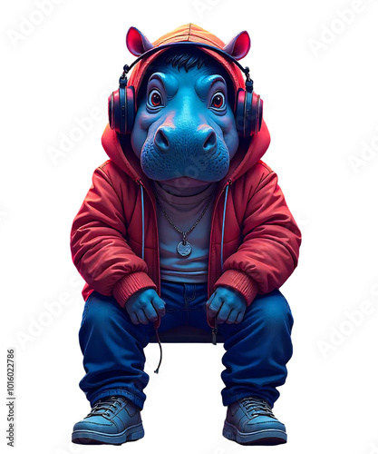 Cool DJ Hippo Hiphop with big headphones photo