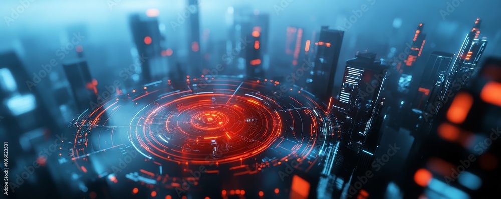 Futuristic Cityscape with Red and Blue Lights Futuristic Cityscape with Red and Blue Lights