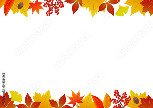 秋の紅葉をイメージした上下のフレームのイラスト_横向き
