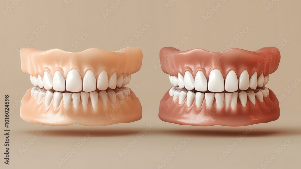 Obraz premium A realistic depiction of a set of isolated teeth, illustrating both clean and dirty versions, emphasizing the role of dental hygiene in preventing bacterial buildup and maintaining oral health