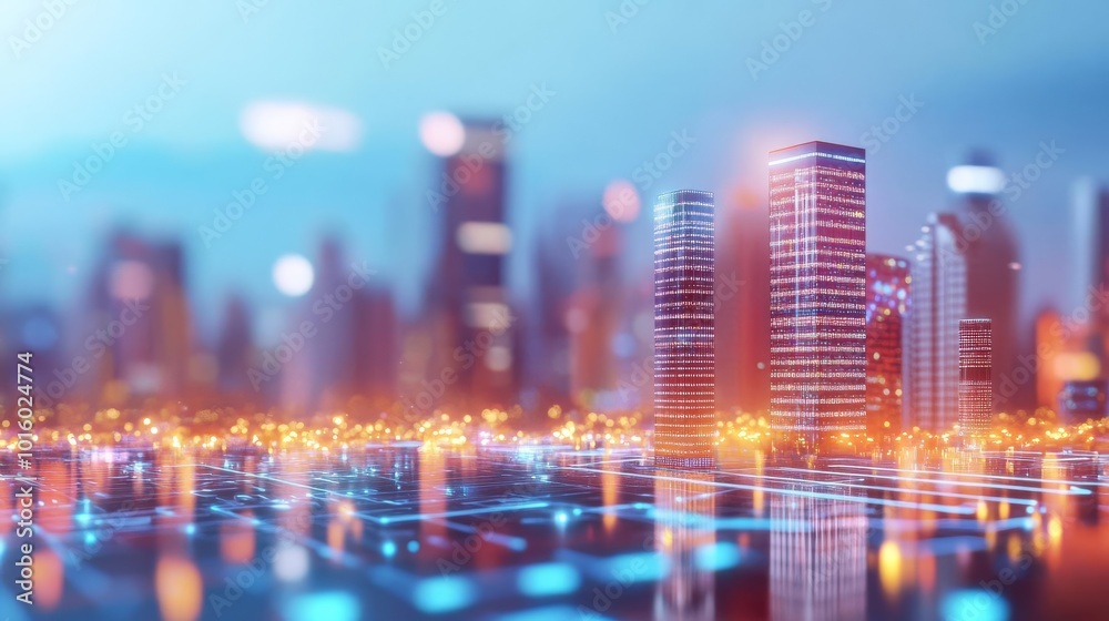 AI-optimized city infrastructure, holographic monitoring systems, futuristic skyline AI-optimized city infrastructure, holographic monitoring systems, futuristic skyline