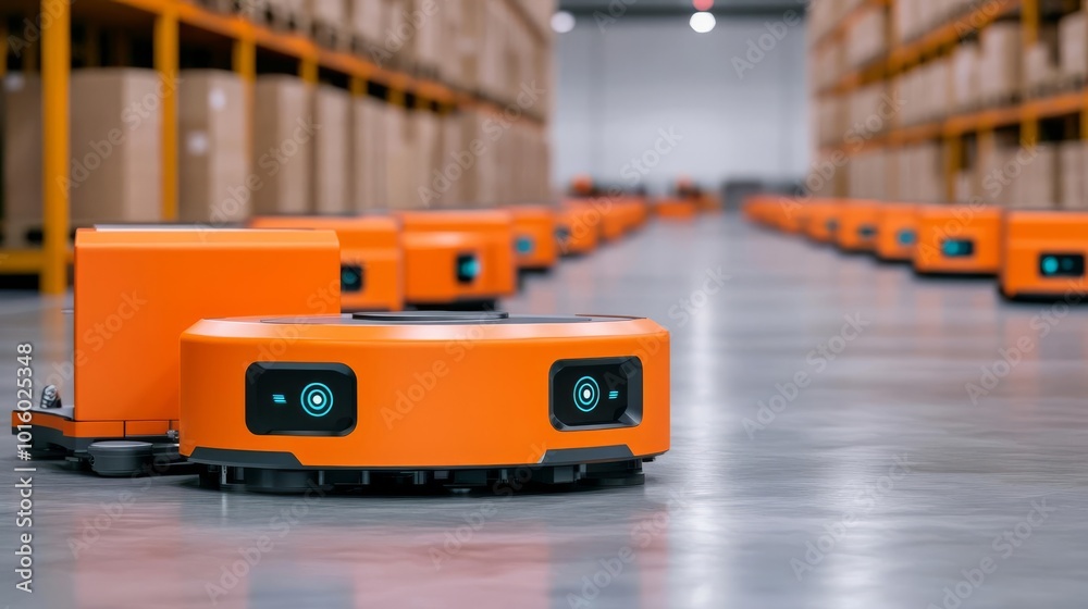 AI-optimized supply chains, autonomous robots in futuristic warehouses AI-optimized supply chains, autonomous robots in futuristic warehouses