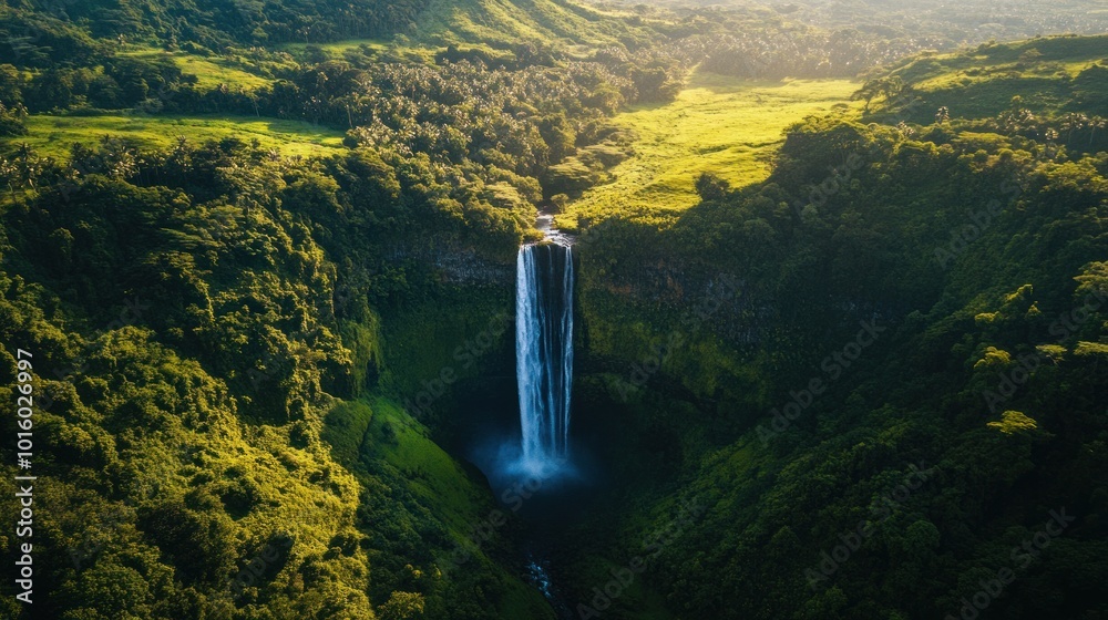 Fototapeta premium Majestic Waterfall in Lush Rainforest