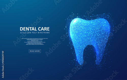 Dental care tooth. Digital technologies in dentistry. Polygonal futuristic style. Graphic concept for your design