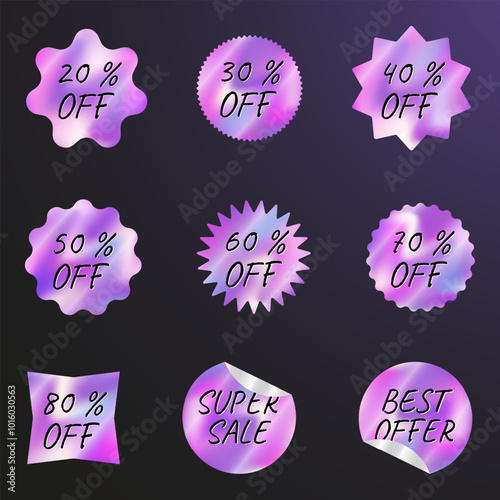 a set of holographic retro stickers with discounts for the Black Friday sale