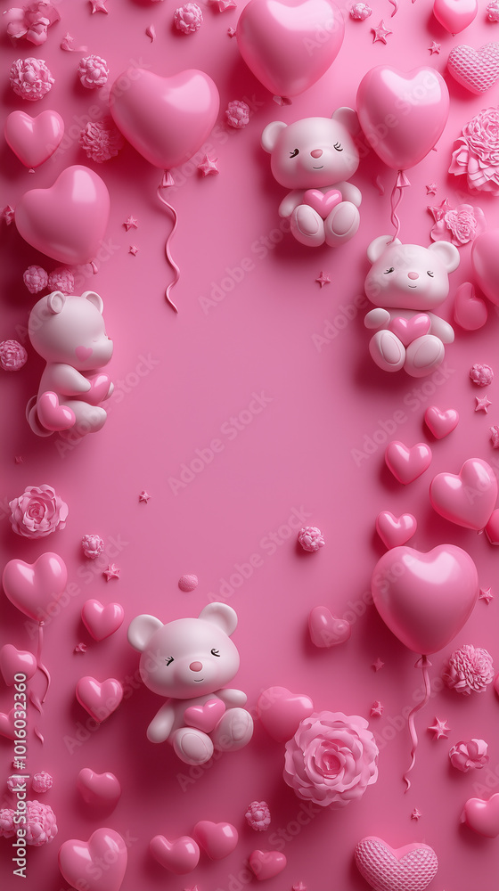 Pink Love Bears and Hearts Balloons. Pink Love Bears and Hearts Balloons.