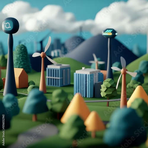 Smart energy grid, AI optimizing power distribution, clean futuristic city