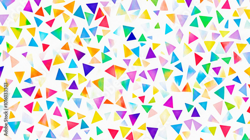 Colorful watercolor triangles creating seamless pattern on white background