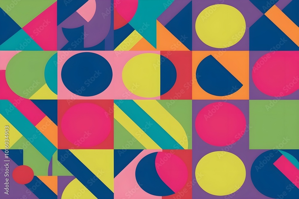 Obraz premium Design an abstract artwork with a pattern of overlapping circles and squares in a mix colours