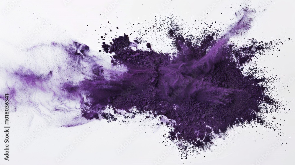 Abstract Purple Powder Explosion on White Background Abstract Purple Powder Explosion on White Background
