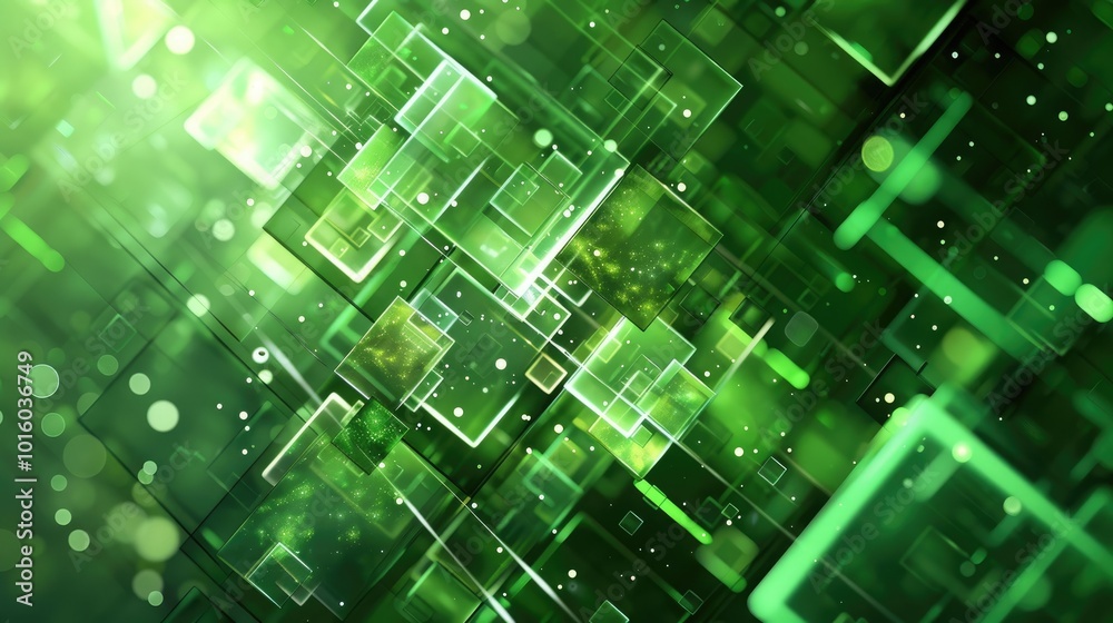 Abstract green geometric pattern with luminous squares Abstract green geometric pattern with luminous squares