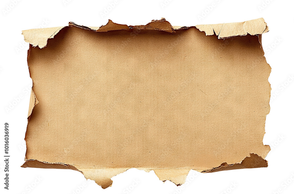 Fototapeta premium Torn piece of craft paper, isolated on transparent cutout background