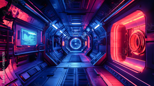 Explore a stunning retro-futuristic space station with glowing neon corridors, vintage spaceships, and an atmosphere filled with nostalgia and wonder