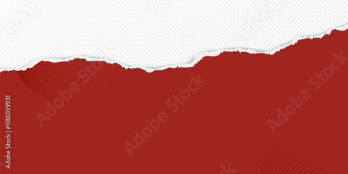 Red paper with torn edge and soft shadow is on white squared background for text or ad.