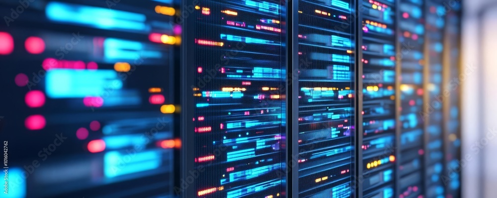 Blockchain data management, glowing holographic nodes, futuristic server room Blockchain data management, glowing holographic nodes, futuristic server room