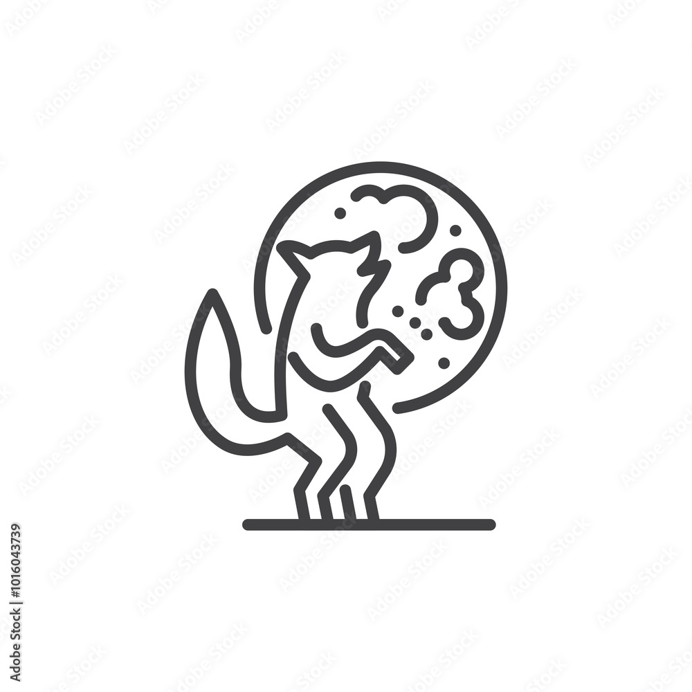 Fototapeta premium Werewolf and moon line icon