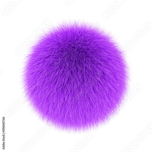 Purple fluffy ball, fur pom-pom isolated on white