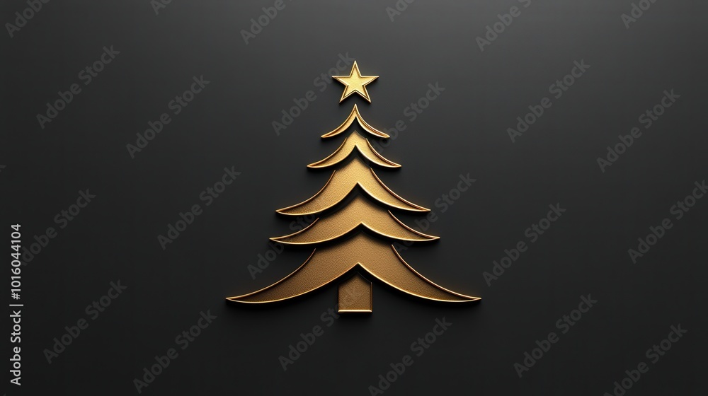 The design showcases a golden Christmas tree adorned with stars, set against a solid dark grey gradient. The artwork emphasizes minimalism and elegant simplicity. The design showcases a golden Christmas tree adorned with stars, set against a solid dark grey gradient. The artwork emphasizes minimalism and elegant simplicity.