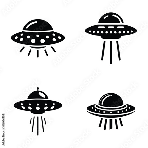 Black simple Ufo flying spaceship icon isolated flat design