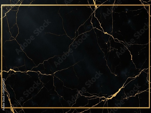 A black marble background with gold veining and a thin gold border,