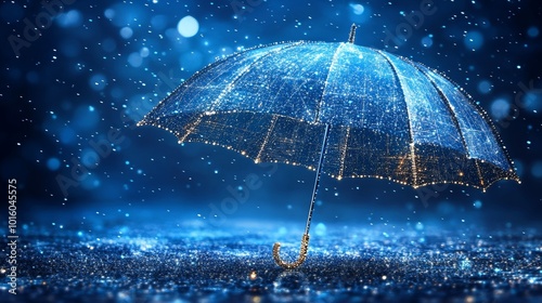 Glowing Umbrella in a Sparkling, Rainy City Night,. Protection, Security, and Insurance Concept.