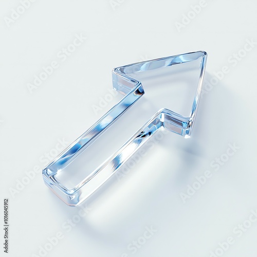 3D glass arrow icon isolated on solid white background reflecting modern minimalistic design with transparency and sleek shine new beautiful stock image illustration AI