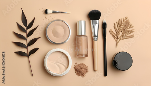 Flat lay composition with cosmetic products on color background