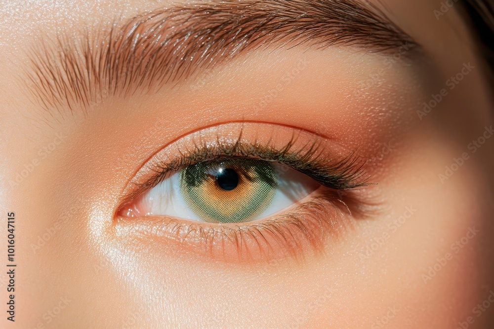 Obraz premium Close-up of young adult's green eye with detailed eyelashes