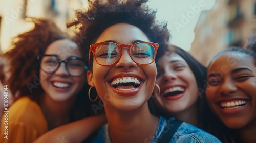 Three Diverse Women Smiling Close Up Portrait photo