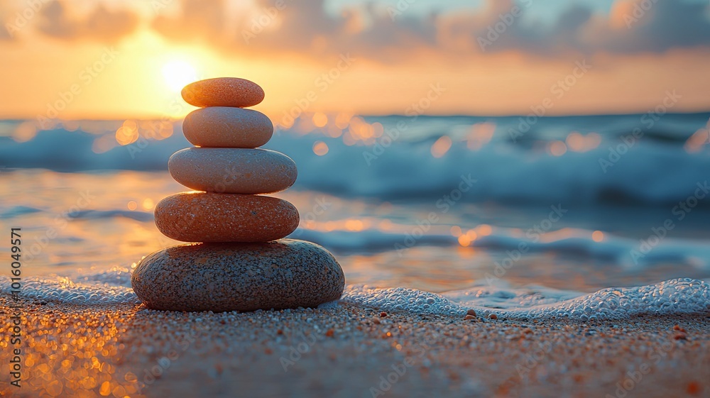 Fototapeta premium Serene Beach Stones at Sunset