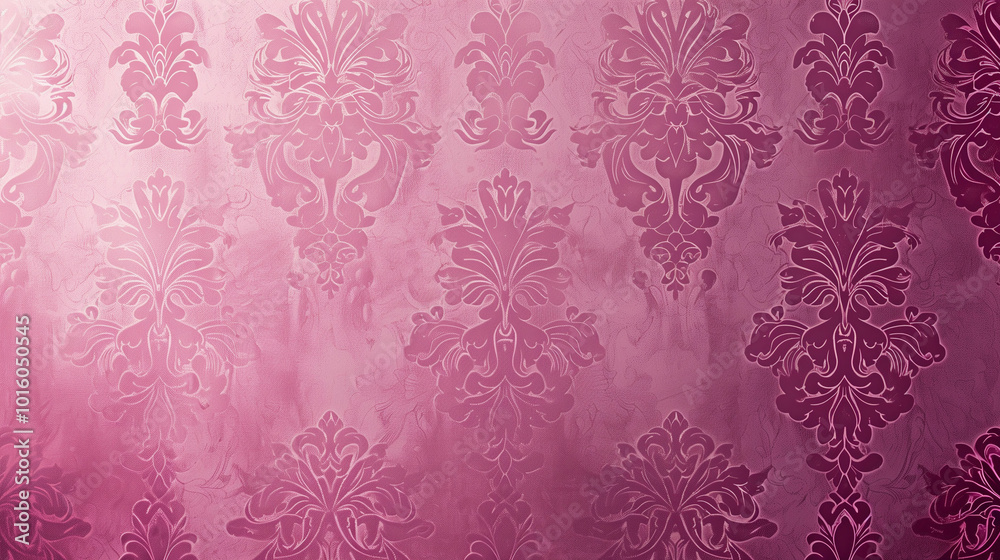 Elegant damask wallpaper in shades of pink adorns a room, adding a touch of sophistication and charm to the interior design Elegant damask wallpaper in shades of pink adorns a room, adding a touch of sophistication and charm to the interior design