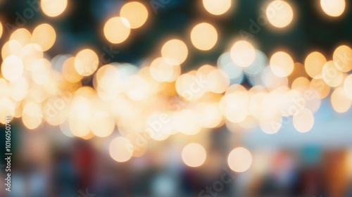 Abstract Defocused Blurred Golden Bokeh Lights Backdrop. Festive Holidays Garlands Illumination